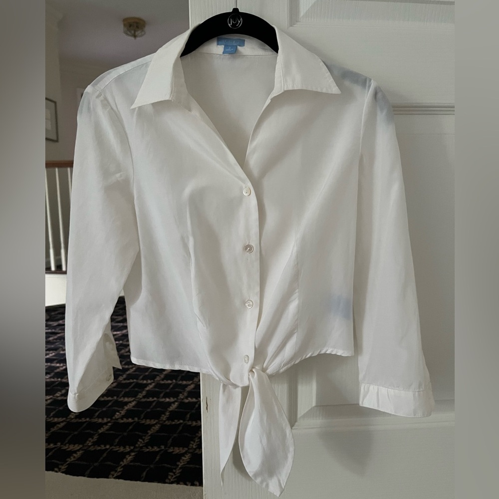 J. McLaughlin Cream Button Down Tie-Front Shirt